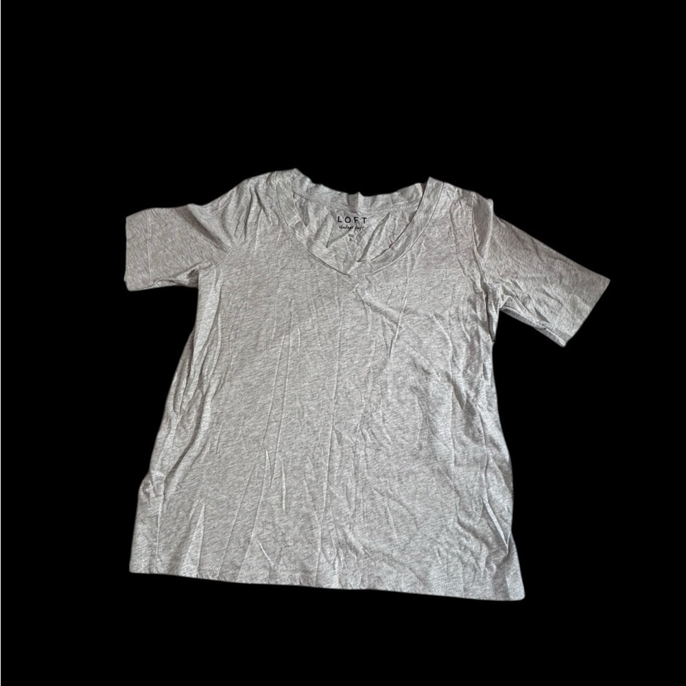 LOFT Heather Gray  with silver shimmer V-Neck Tee